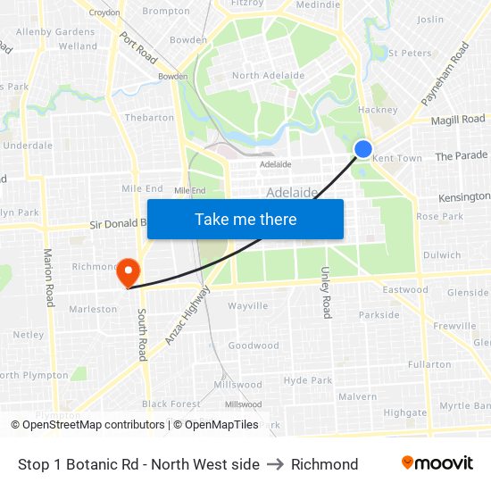 Stop 1 Botanic Rd - North West side to Richmond map