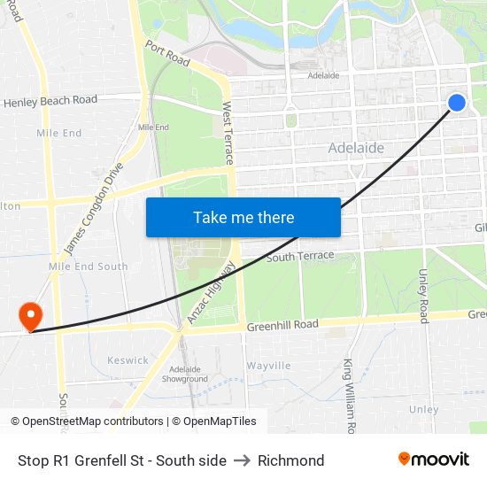 Stop R1 Grenfell St - South side to Richmond map