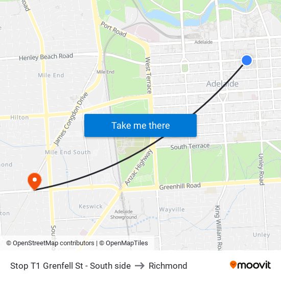 Stop T1 Grenfell St - South side to Richmond map