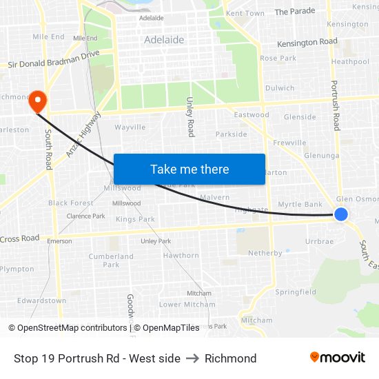 Stop 19 Portrush Rd - West side to Richmond map