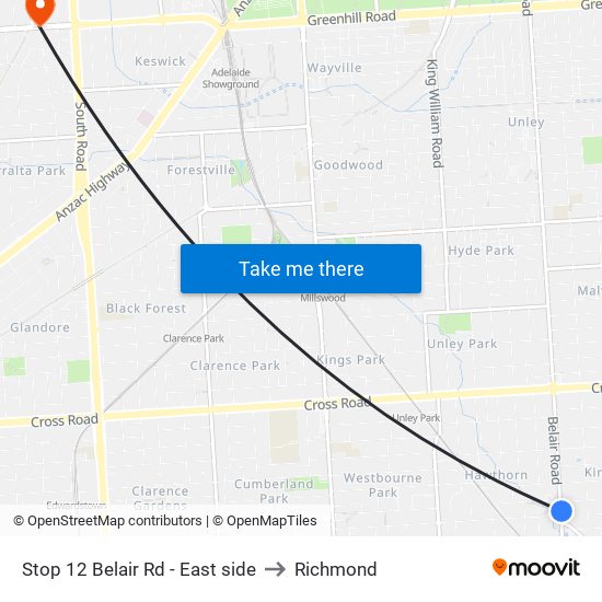 Stop 12 Belair Rd - East side to Richmond map