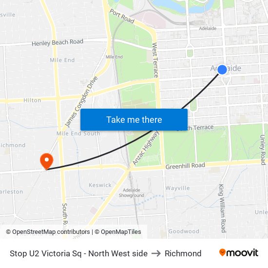 Stop U2 Victoria Sq - North West side to Richmond map