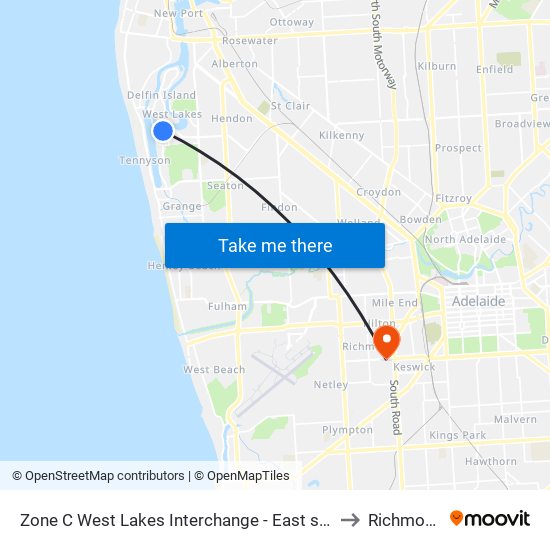 Zone C West Lakes Interchange - East side to Richmond map