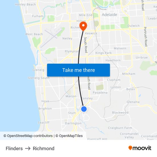 Flinders to Richmond map