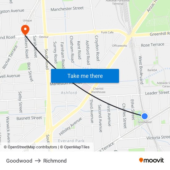 Goodwood to Richmond map