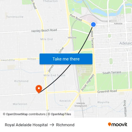 Royal Adelaide Hospital to Richmond map
