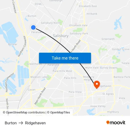 Burton to Ridgehaven map