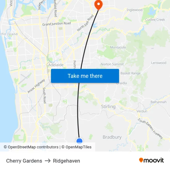 Cherry Gardens to Ridgehaven map
