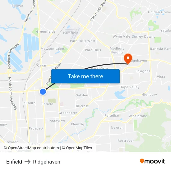 Enfield to Ridgehaven map