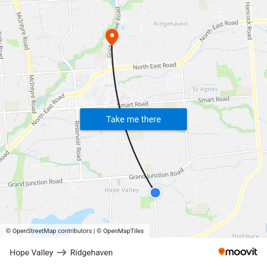 Hope Valley to Ridgehaven map