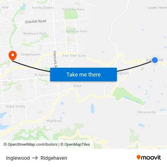 Inglewood to Ridgehaven map