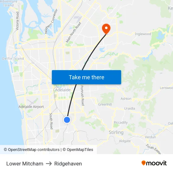 Lower Mitcham to Ridgehaven map