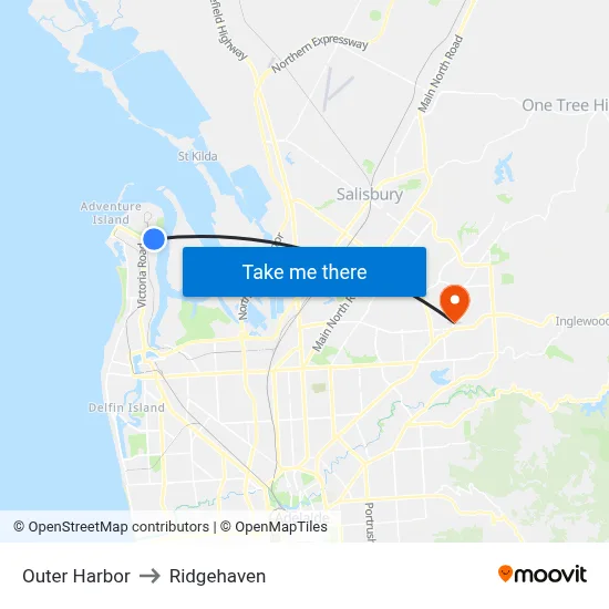 Outer Harbor to Ridgehaven map