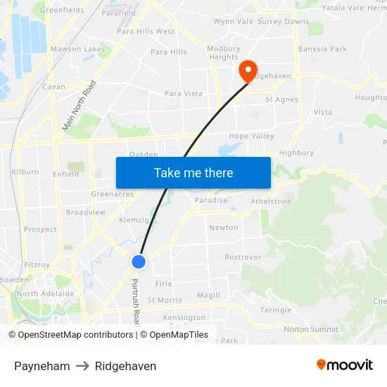 Payneham to Ridgehaven map