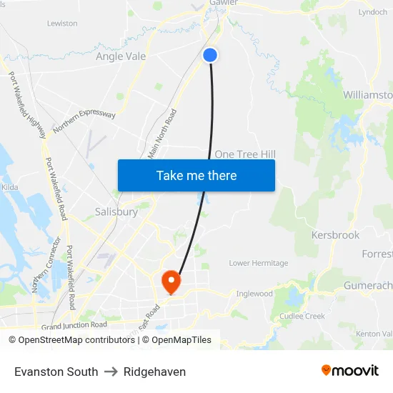 Evanston South to Ridgehaven map