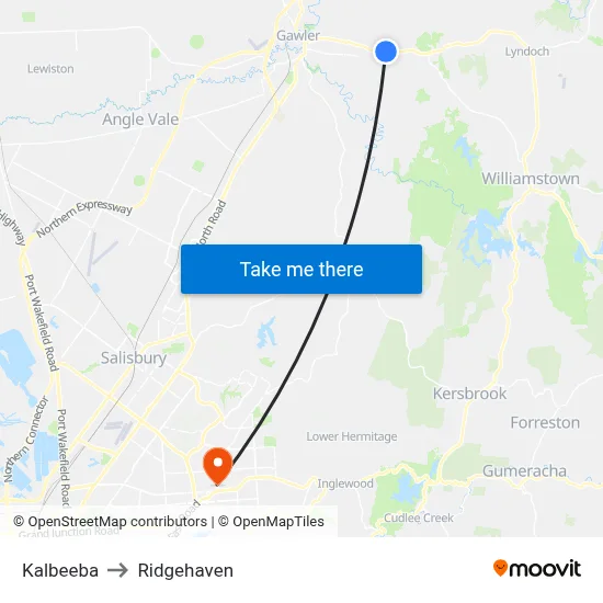 Kalbeeba to Ridgehaven map