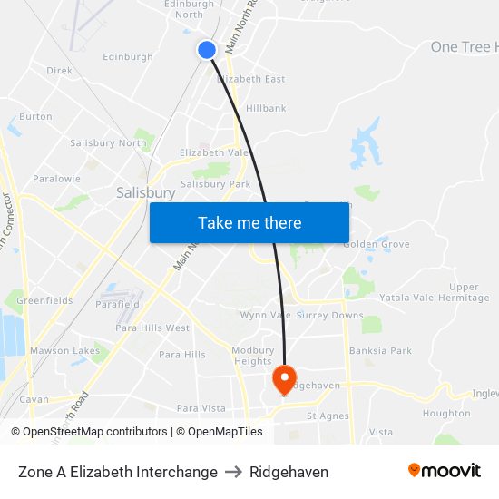 Zone A Elizabeth Interchange to Ridgehaven map