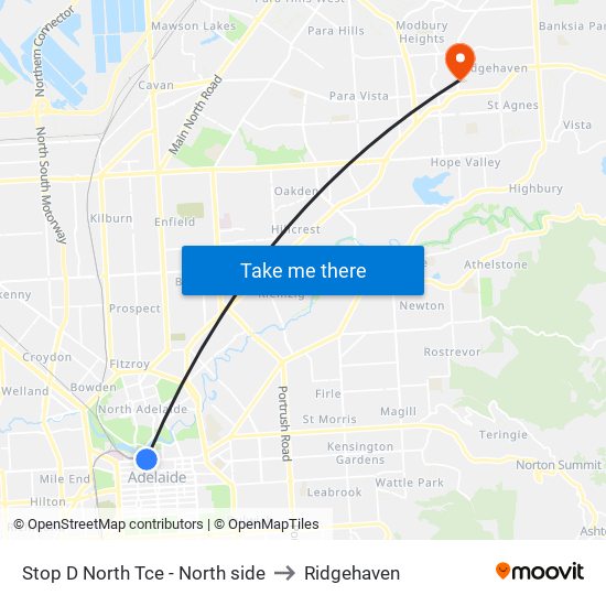 Stop D North Tce - North side to Ridgehaven map