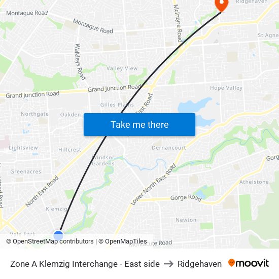 Zone A Klemzig Interchange - East side to Ridgehaven map