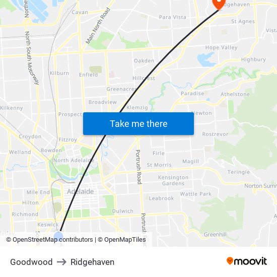 Goodwood to Ridgehaven map