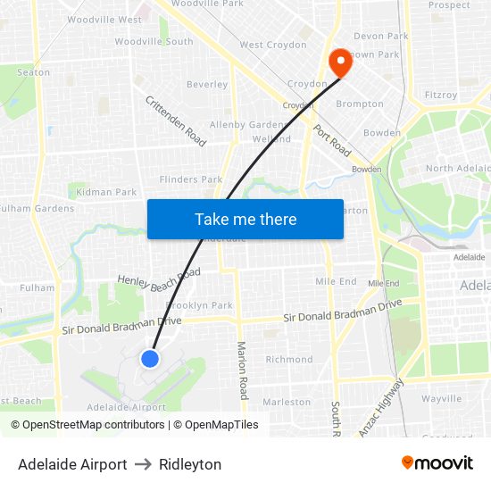 Adelaide Airport to Ridleyton map