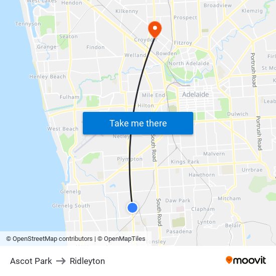 Ascot Park to Ridleyton map