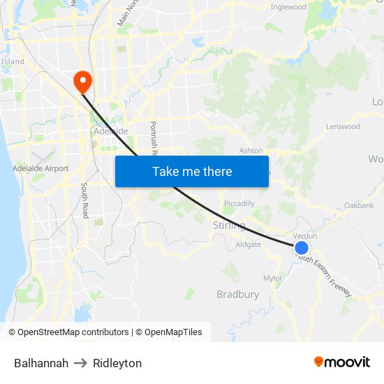 Balhannah to Ridleyton map