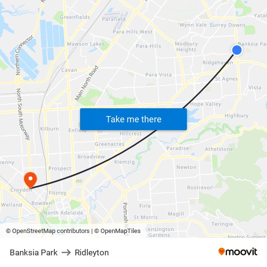 Banksia Park to Ridleyton map