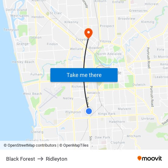 Black Forest to Ridleyton map