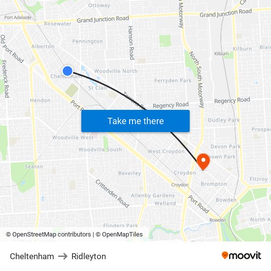 Cheltenham to Ridleyton map