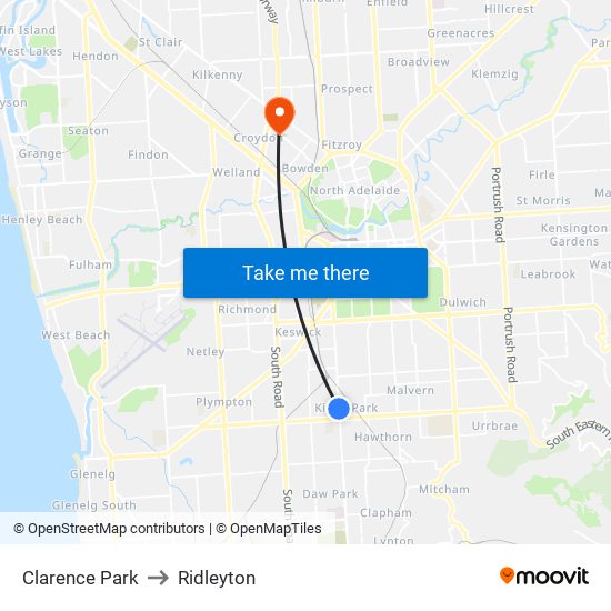 Clarence Park to Ridleyton map