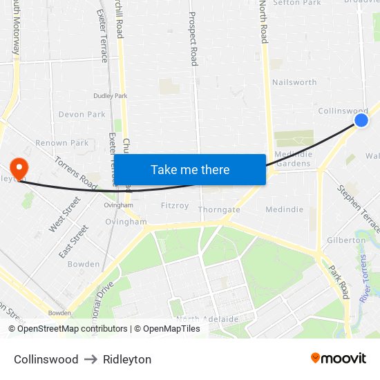 Collinswood to Ridleyton map