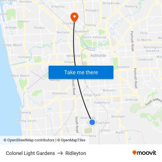 Colonel Light Gardens to Ridleyton map