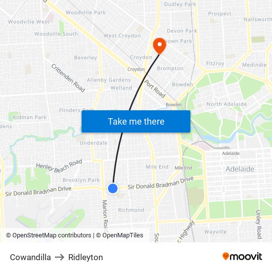 Cowandilla to Ridleyton map