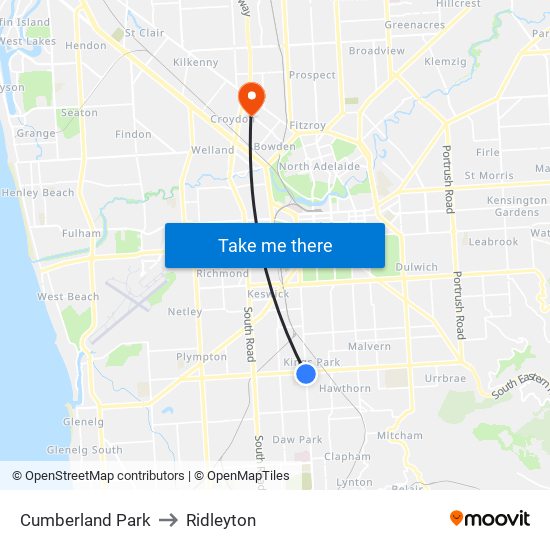 Cumberland Park to Ridleyton map