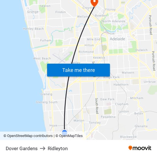 Dover Gardens to Ridleyton map