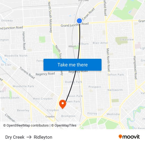 Dry Creek to Ridleyton map