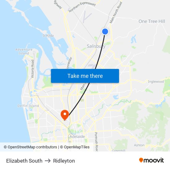 Elizabeth South to Ridleyton map