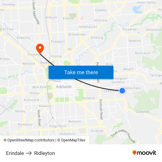 Erindale to Ridleyton map