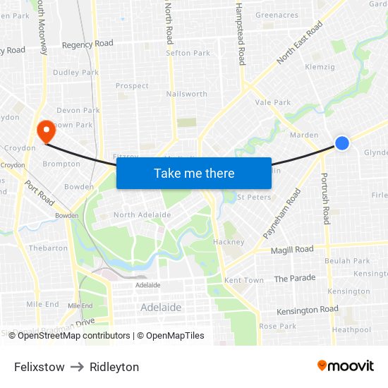 Felixstow to Ridleyton map