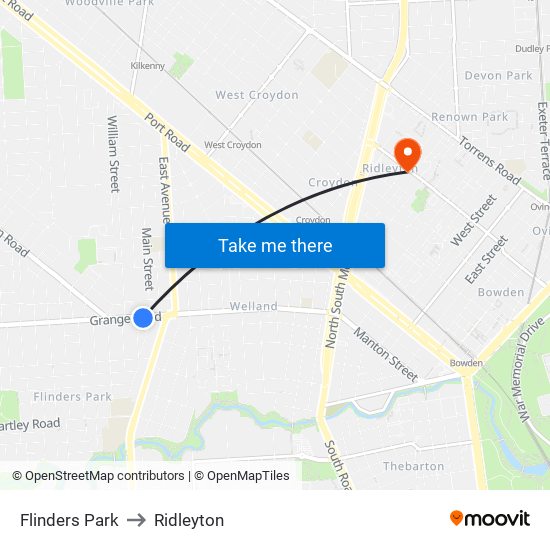 Flinders Park to Ridleyton map