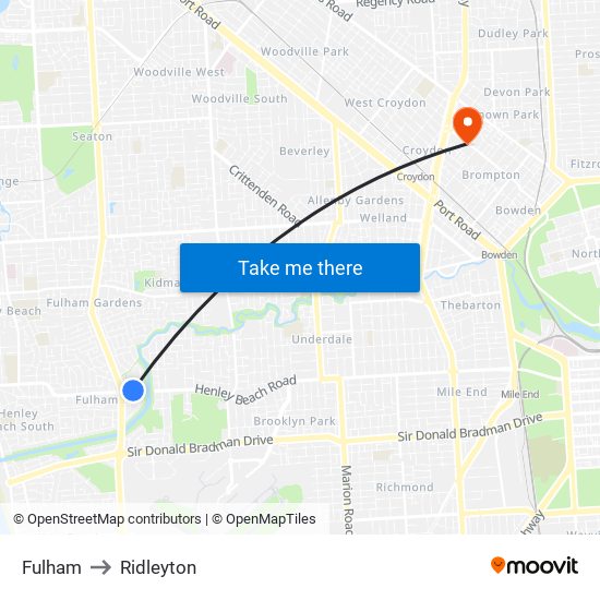 Fulham to Ridleyton map