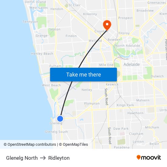 Glenelg North to Ridleyton map