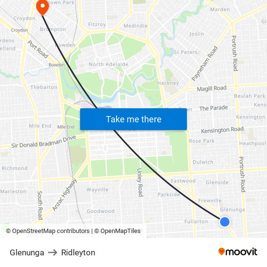 Glenunga to Ridleyton map