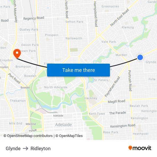 Glynde to Ridleyton map