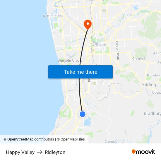 Happy Valley to Ridleyton map