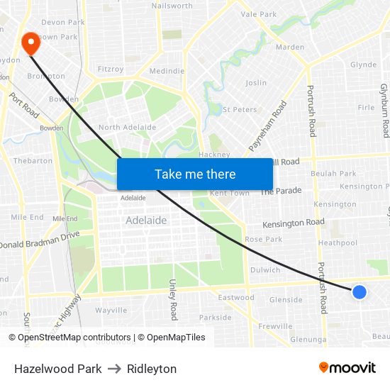 Hazelwood Park to Ridleyton map