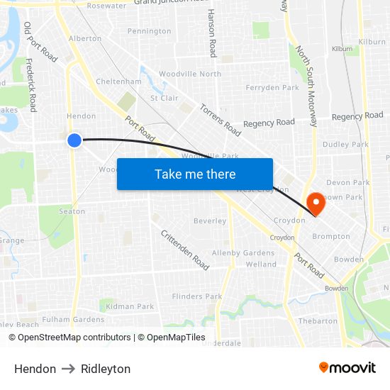 Hendon to Ridleyton map