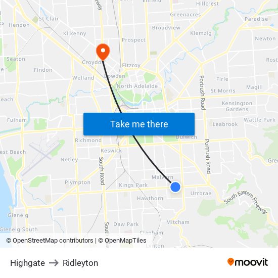 Highgate to Ridleyton map