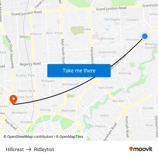 Hillcrest to Ridleyton map